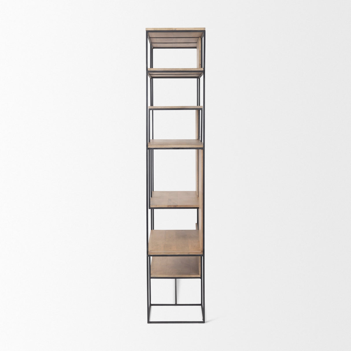 Morris Light Brown Wood w/ Black Metal Frame 6-Tier Shelving Unit by Mercana at Eve Furniture