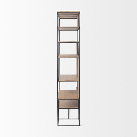 Morris Light Brown Wood w/ Black Metal Frame 6-Tier Shelving Unit by Mercana at Eve Furniture