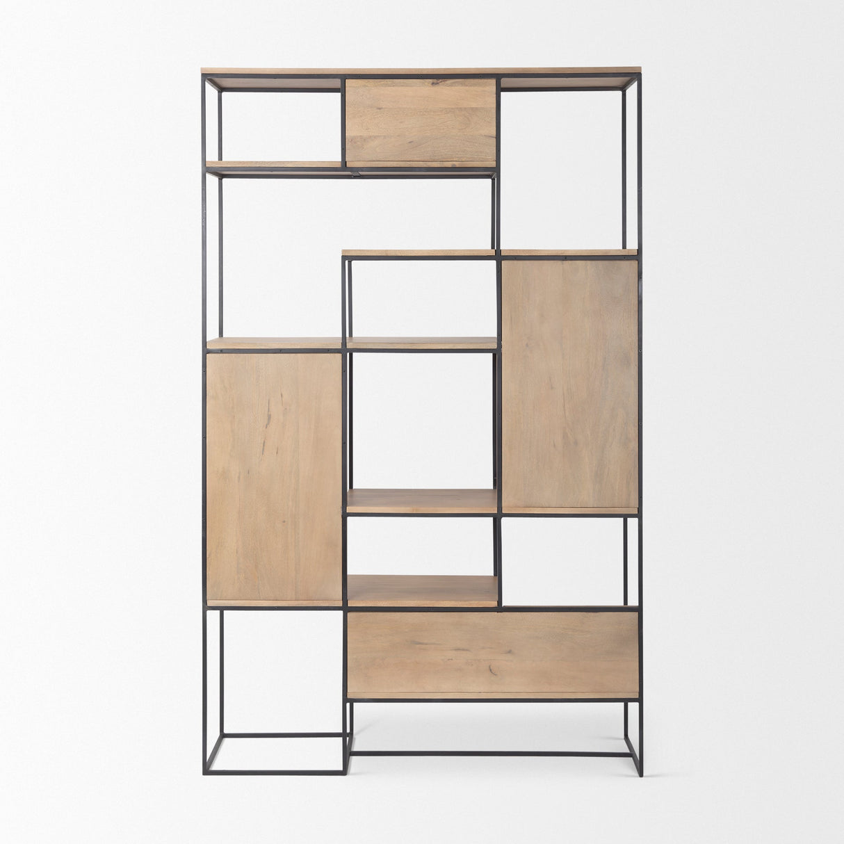 Morris Light Brown Wood w/ Black Metal Frame 6-Tier Shelving Unit by Mercana at Eve Furniture