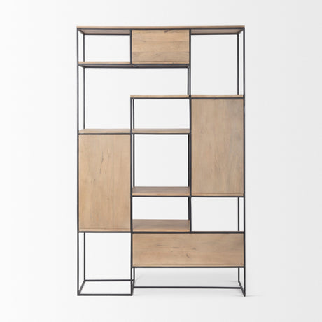 Morris Light Brown Wood w/ Black Metal Frame 6-Tier Shelving Unit by Mercana at Eve Furniture