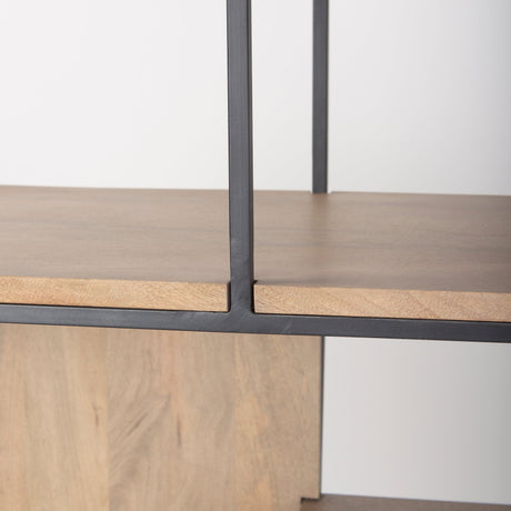 Morris Light Brown Wood w/ Black Metal Frame 6-Tier Shelving Unit by Mercana at Eve Furniture