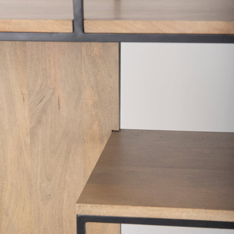 Morris Light Brown Wood w/ Black Metal Frame 6-Tier Shelving Unit by Mercana at Eve Furniture