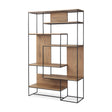 Morris Light Brown Wood w/ Black Metal Frame 6-Tier Shelving Unit by Mercana at Eve Furniture