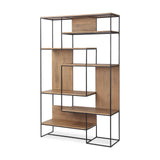 Morris Light Brown Wood w/ Black Metal Frame 6-Tier Shelving Unit by Mercana at Eve Furniture
