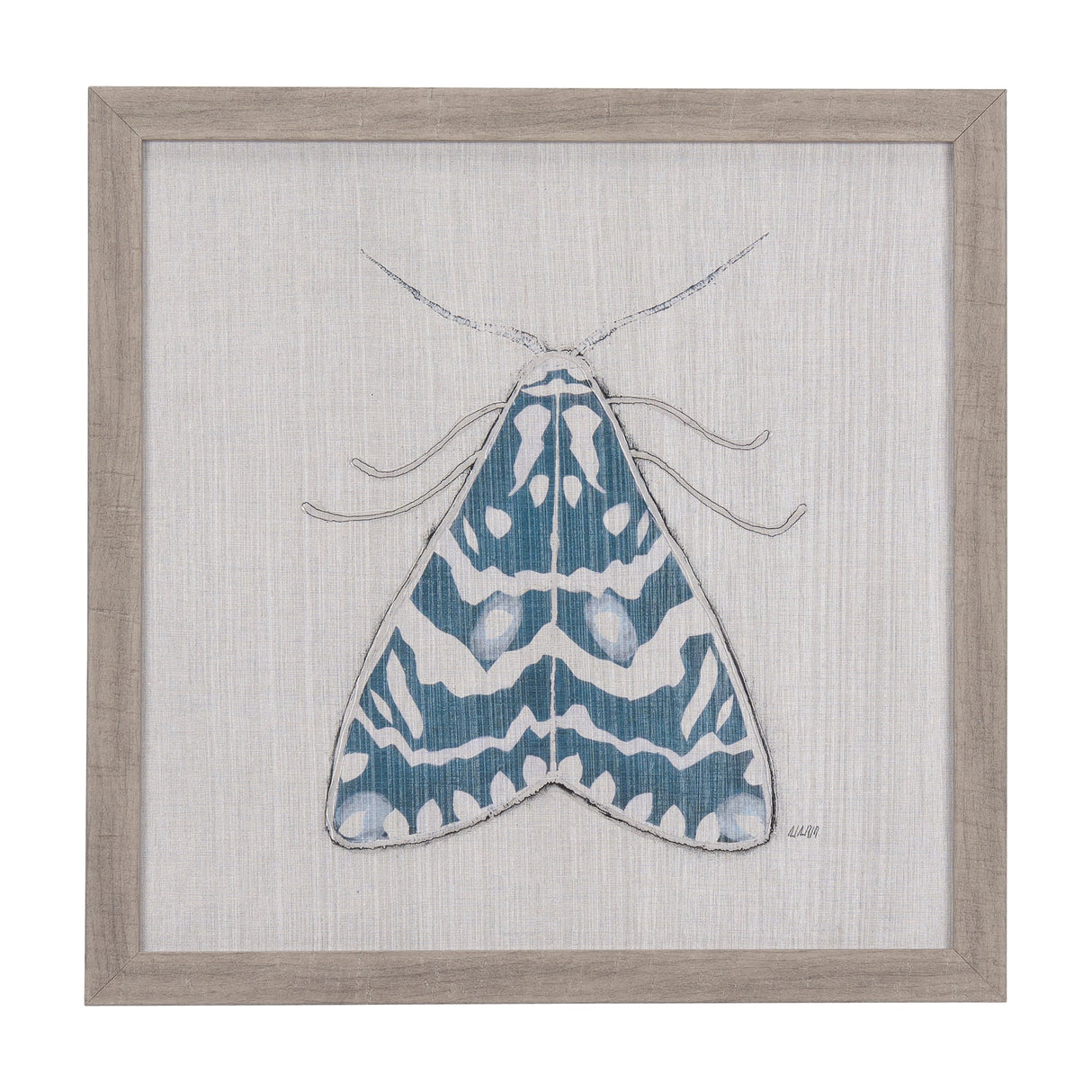 Moth Blue III by Mercana Studio a Hand Embellished Textured Framed Art Print by Mercana at Eve Furniture