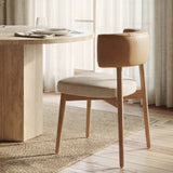Motley Curved Open Back Cream Fabric and Tan Leather Dining Chair, Set of 2 by Mercana at Eve Furniture