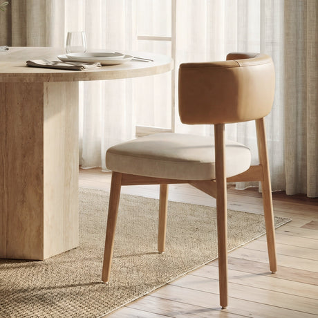 Motley Curved Open Back Cream Fabric and Tan Leather Dining Chair, Set of 2 by Mercana at Eve Furniture