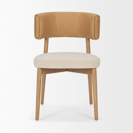 Motley Curved Open Back Cream Fabric and Tan Leather Dining Chair, Set of 2 by Mercana at Eve Furniture