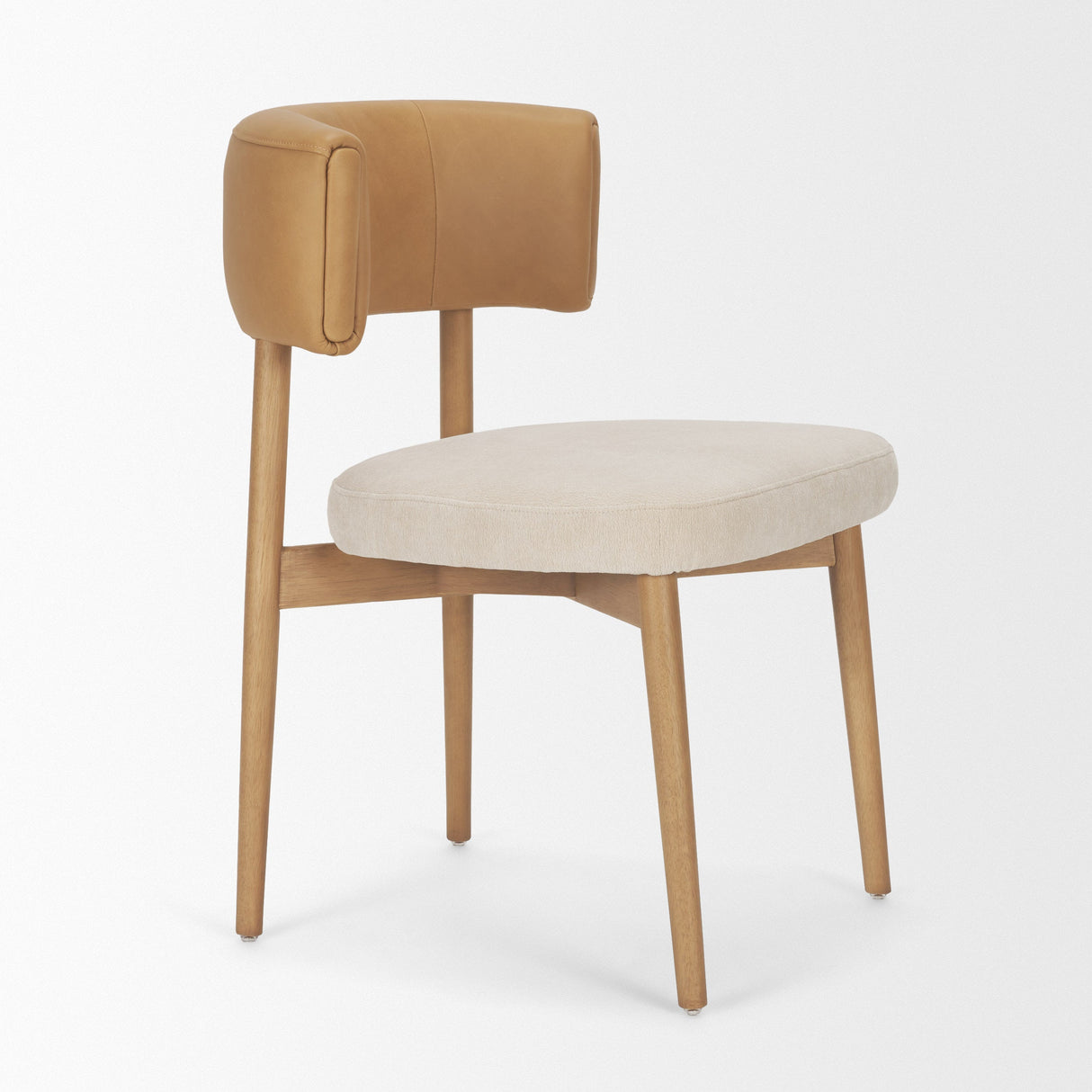 Motley Curved Open Back Cream Fabric and Tan Leather Dining Chair, Set of 2 by Mercana at Eve Furniture