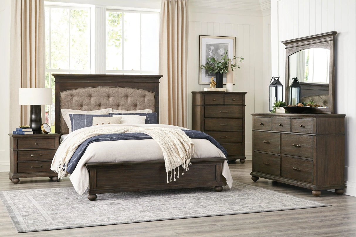 Motsinger Brown King Upholstered Panel Bed by Homelegance at Eve Furniture
