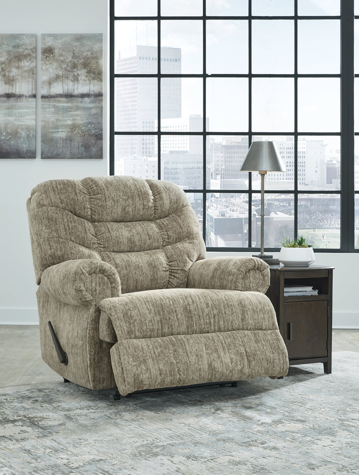 Movie Man Taupe Recliner by Ashley at Eve Furniture