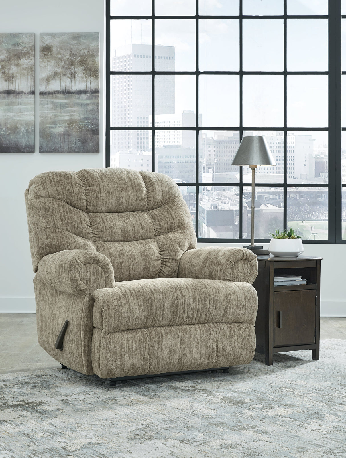 Movie Man Taupe Recliner by Ashley at Eve Furniture