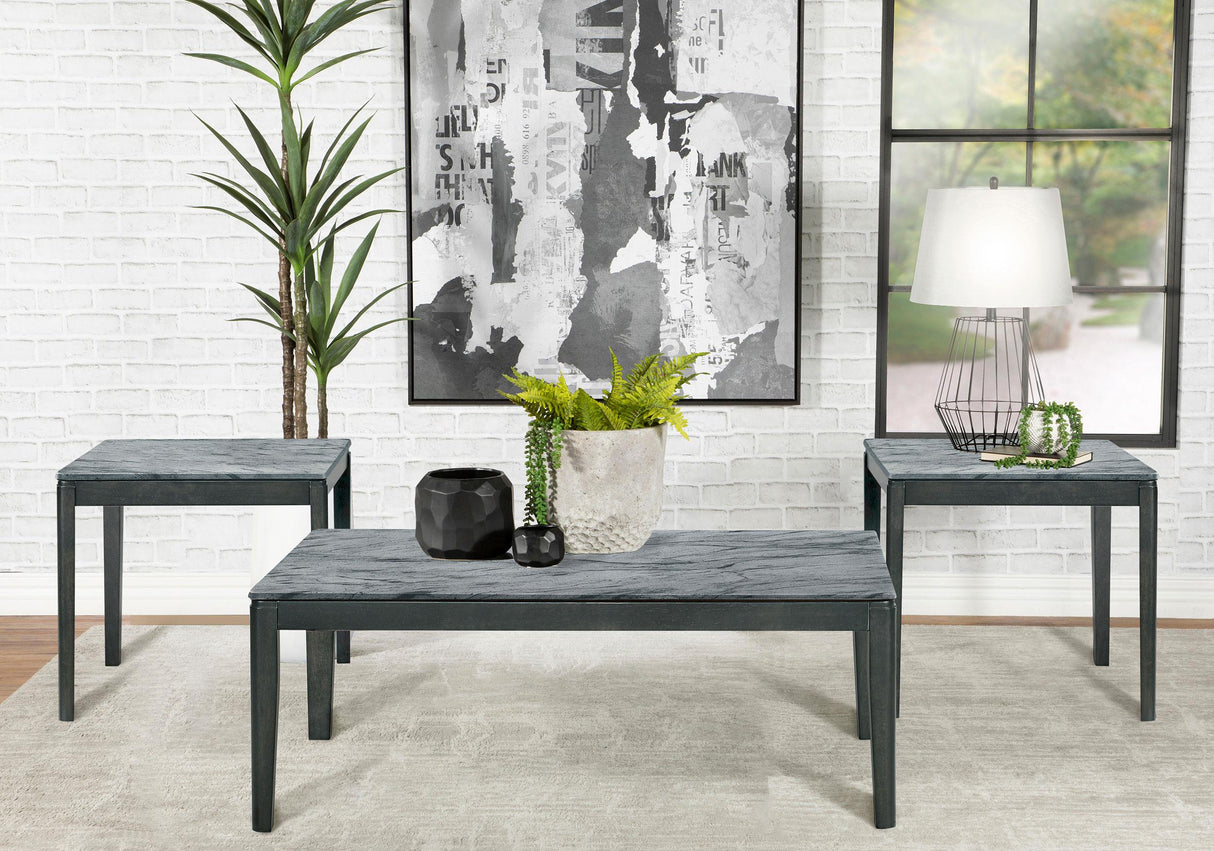 Mozzi Gray 3-Piece Faux Marble Coffee and End Table Set by Coaster at Eve Furniture