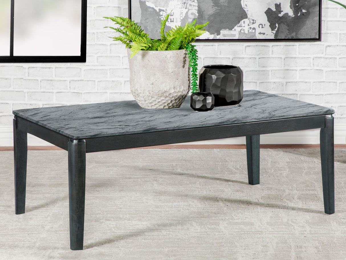 Mozzi Faux Gray Marble/Black Rectangular Coffee Table