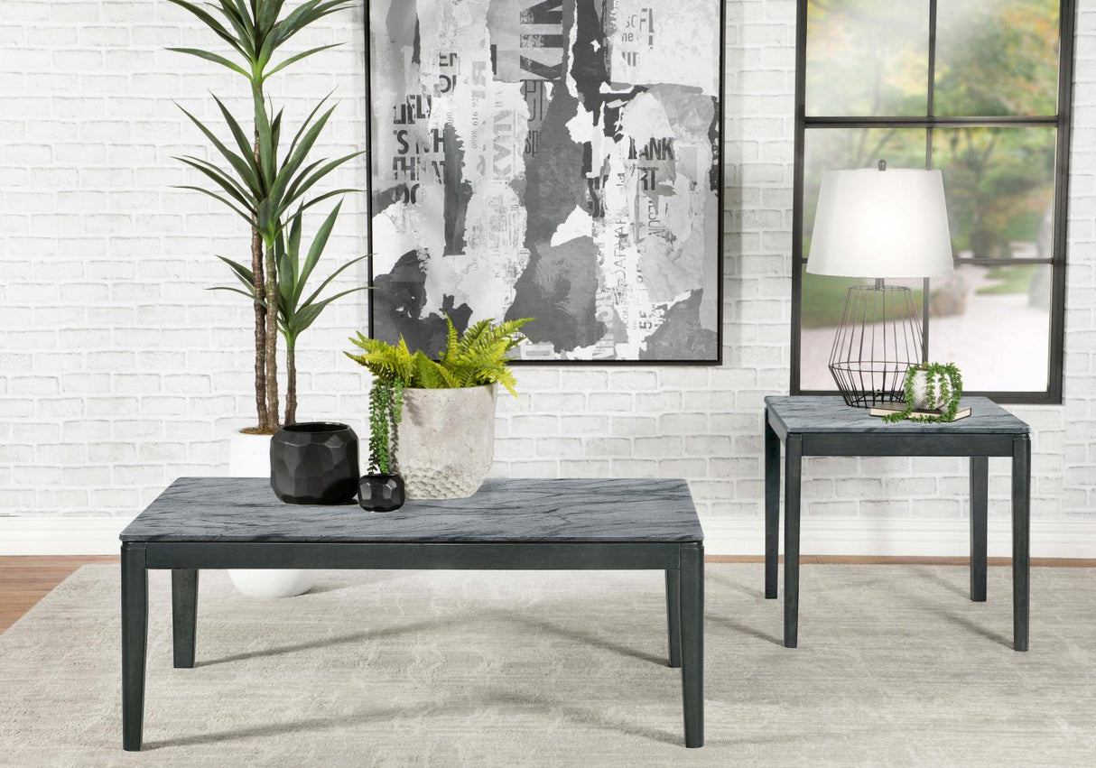 Mozzi Faux Gray Marble/Black Rectangular Coffee Table