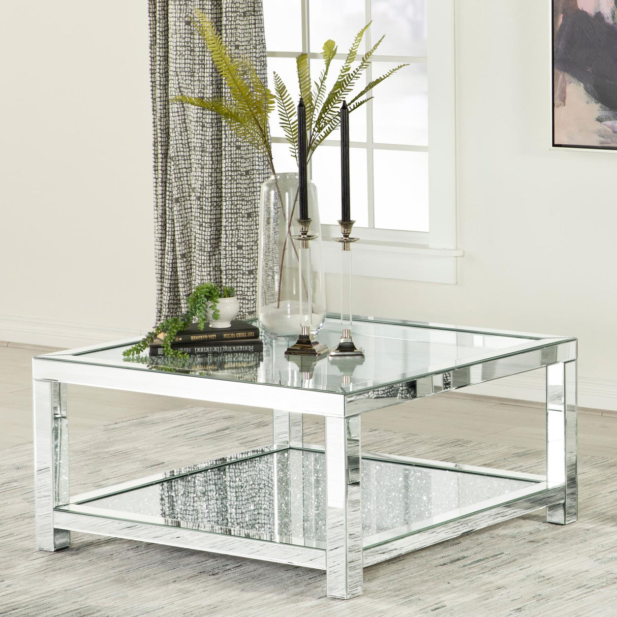 Mozzi Mirror Rectangular Coffee Table with Glass Top