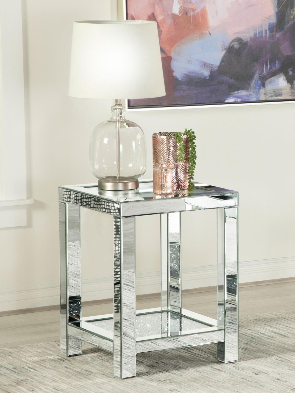 Mozzi Square End Table with Glass Top Mirror