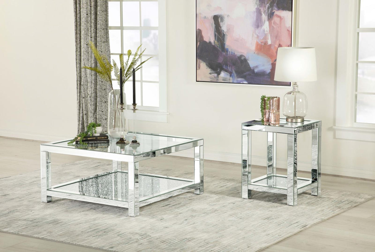 Mozzi Square End Table with Glass Top Mirror