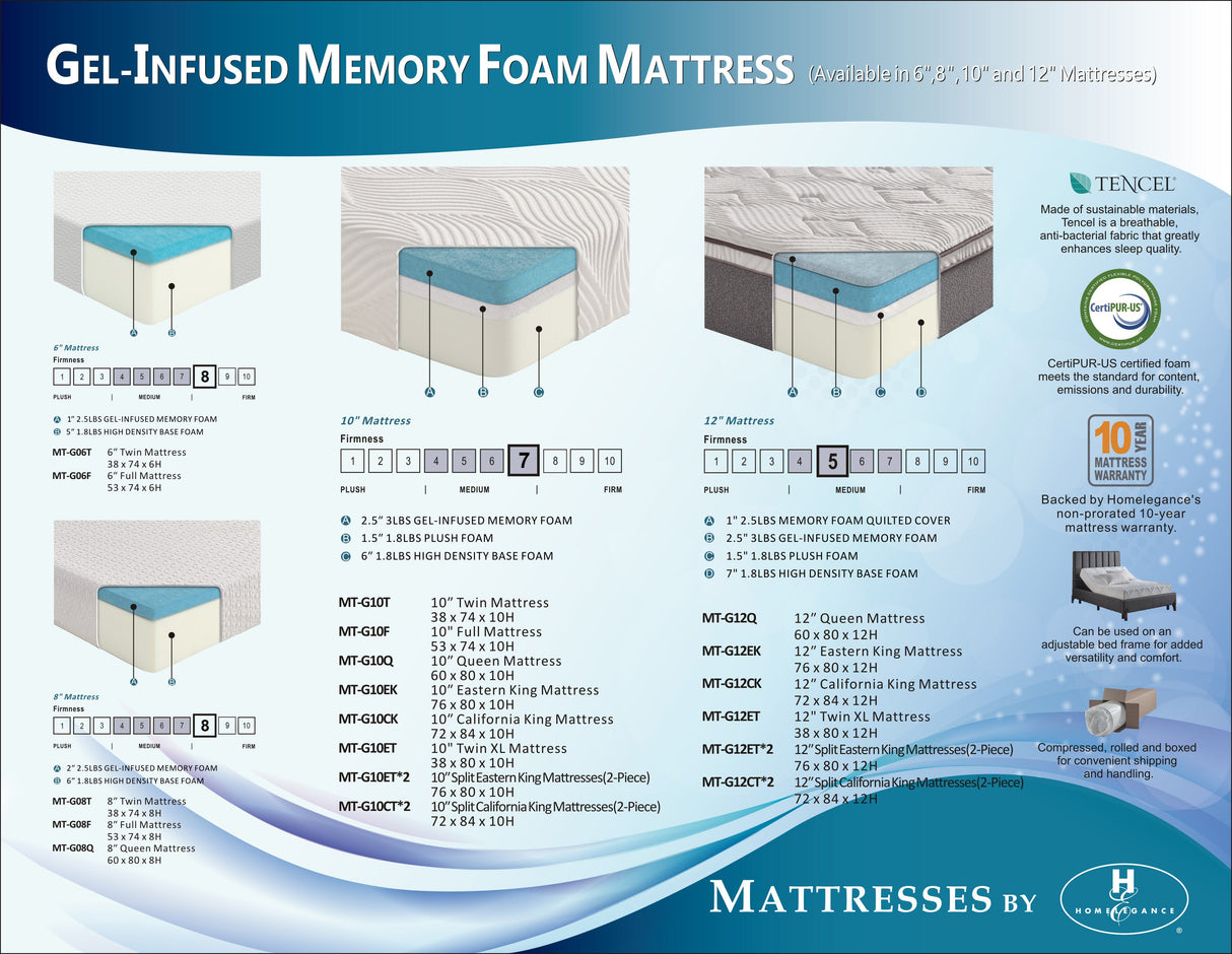 MT-G10CK 10" California King Gel-Infused Memory Foam Mattress by Homelegance at Eve Furniture