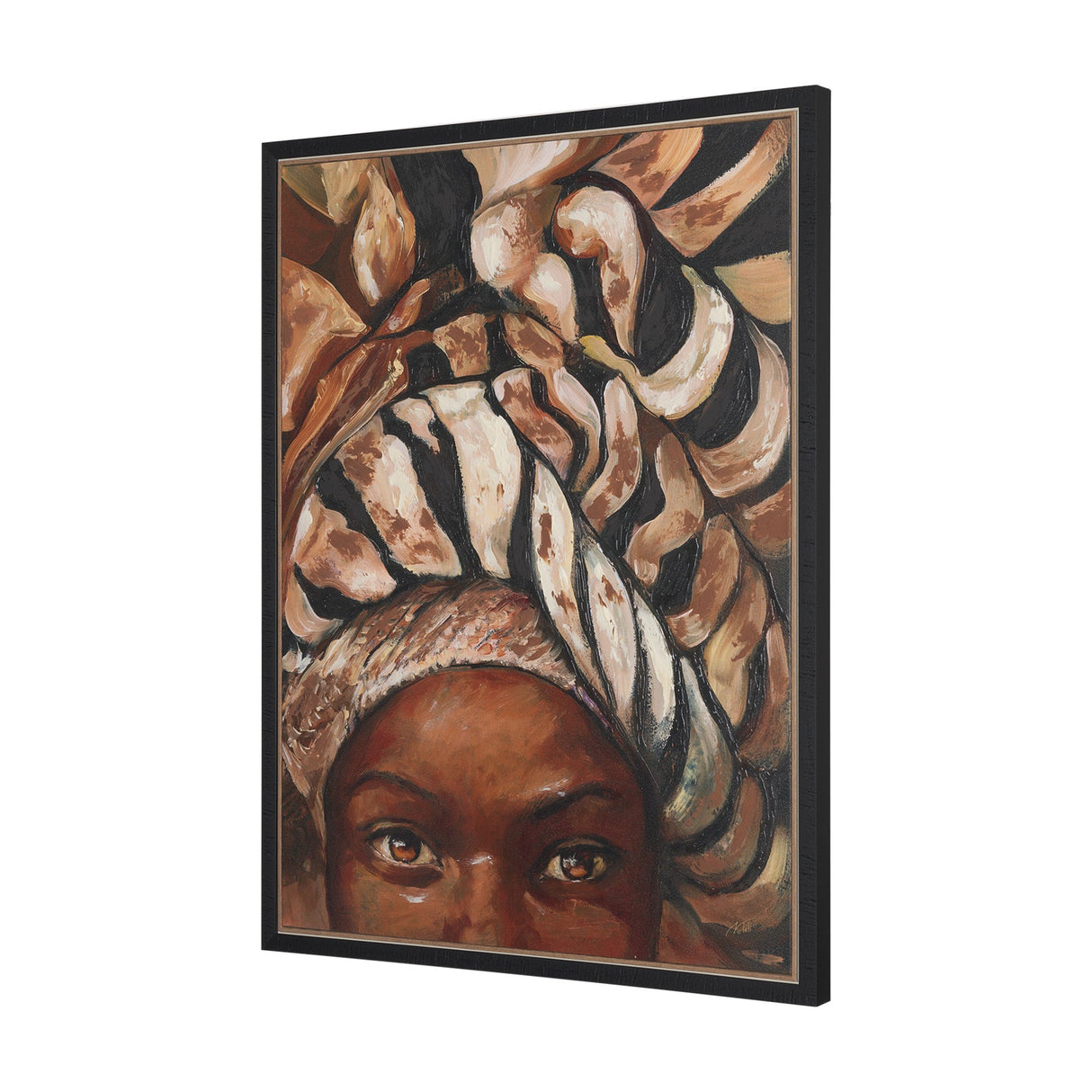 Mud Cloth Head Scarf I by Mercana Studio a Hand Embellished Textured Framed Canvas by Mercana at Eve Furniture