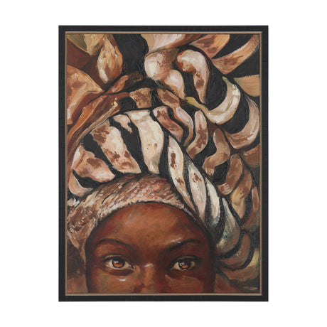 Mud Cloth Head Scarf I by Mercana Studio a Hand Embellished Textured Framed Canvas by Mercana at Eve Furniture