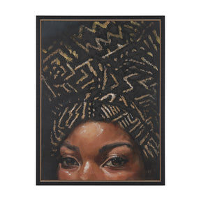Mud Cloth Head Scarf II by Mercana Studio a Hand Embellished Textured Framed Canvas by Mercana at Eve Furniture