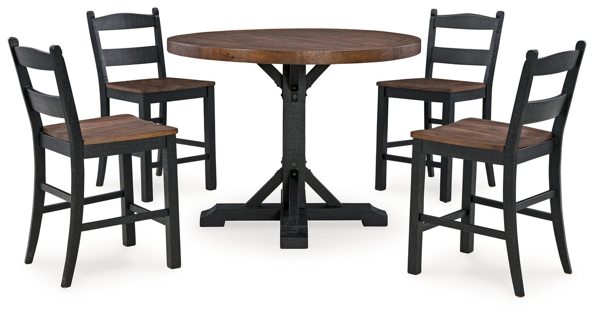 Valebeck Counter Height Dining Table and 4 Barstools with Storage in Multi