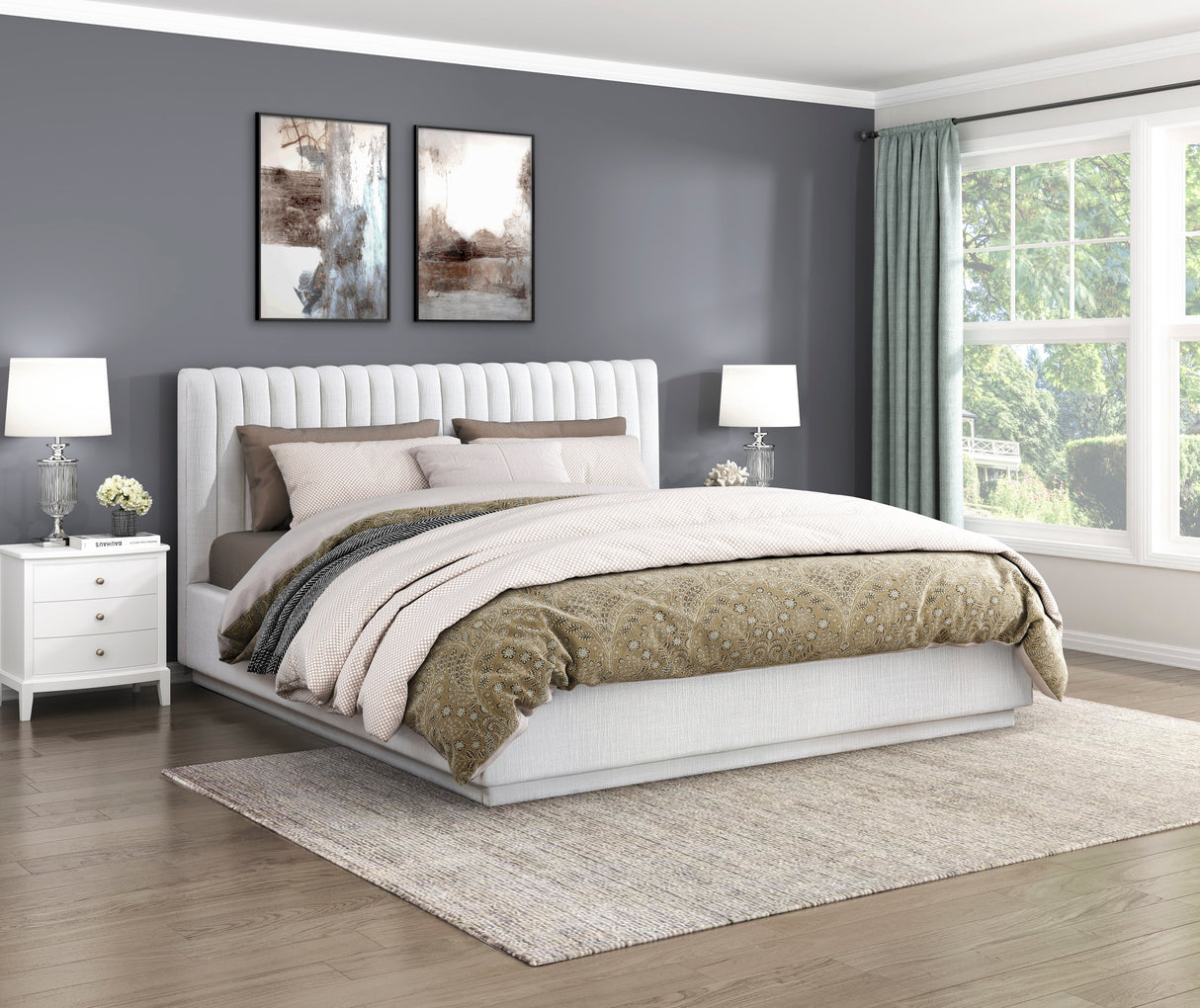Mulvane Natural California King Upholstered Platform Bed by Homelegance at Eve Furniture