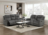 Muncie Brownish Gray Double Reclining Loveseat with Center Console by Homelegance at Eve Furniture