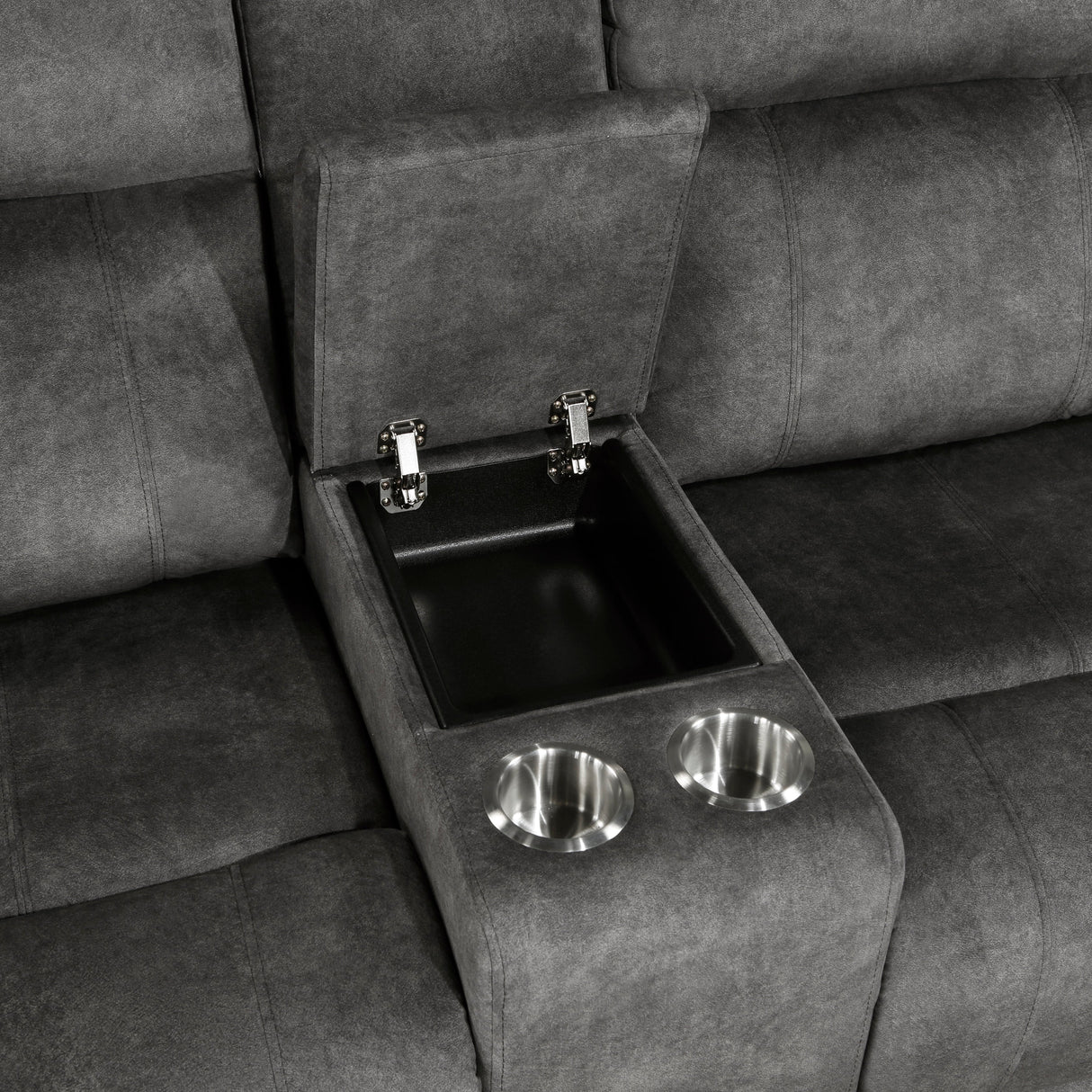 Muncie Brownish Gray Double Reclining Loveseat with Center Console by Homelegance at Eve Furniture