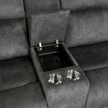 Muncie Brownish Gray Double Reclining Loveseat with Center Console by Homelegance at Eve Furniture