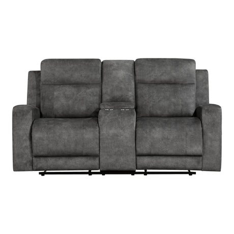 Muncie Brownish Gray Double Reclining Loveseat with Center Console by Homelegance at Eve Furniture