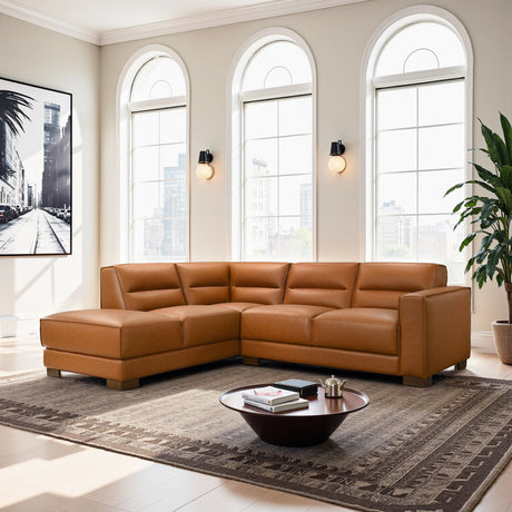 Muncie L-Shaped Sofa with Plush Cushions & Walnut Wood Legs by Ashcroft Imports at Eve Furniture
