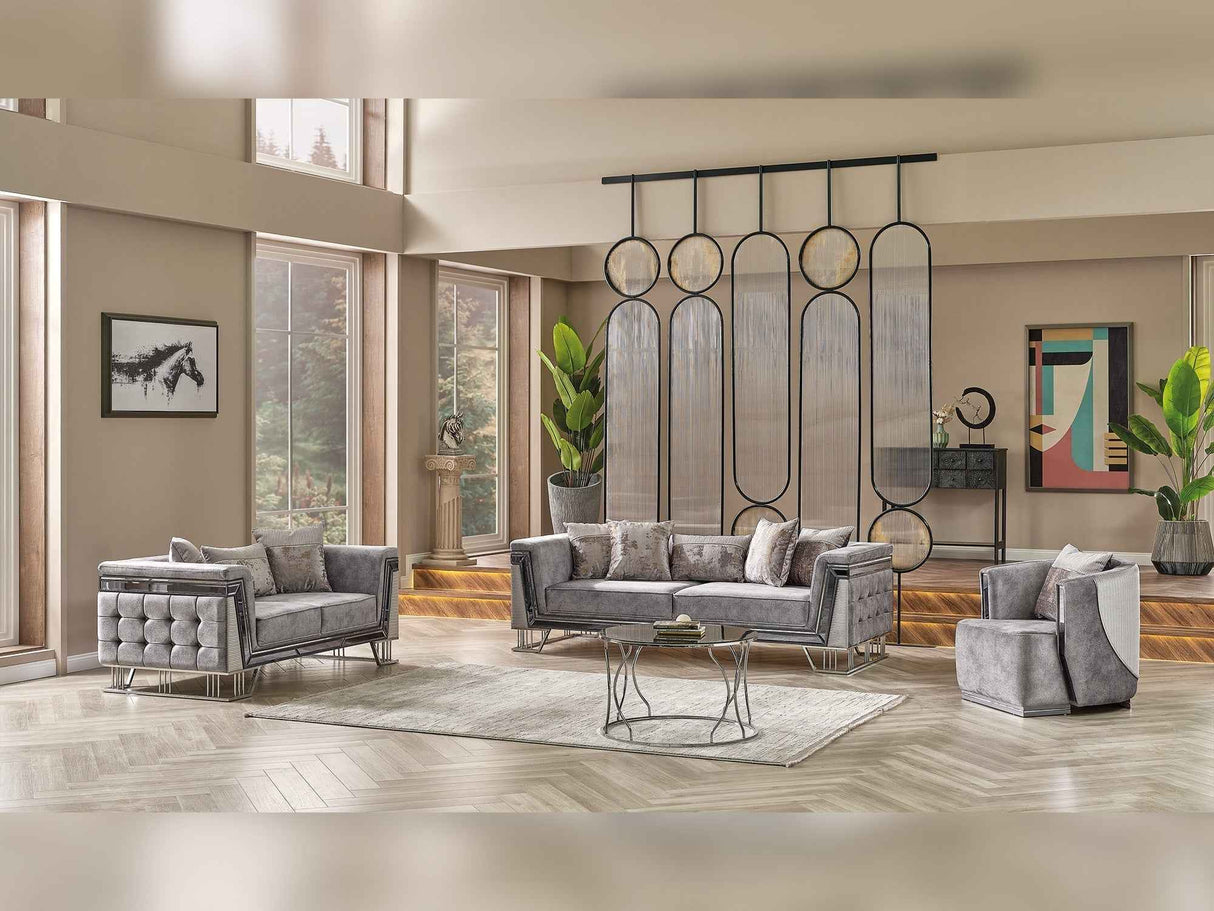 Munich 3-pieces (Sofa & Loveseat & Chair) Livingroom Set in Grey by Furnia at Eve Furniture