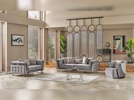 Munich Grey 3-pieces (Sofa & Loveseat & Chair) Living Room Set by Furnia at Eve Furniture
