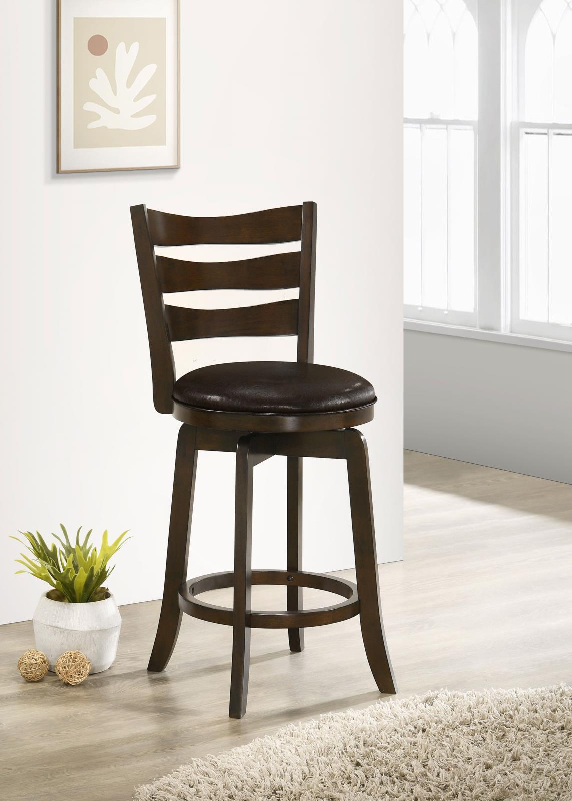Murphy Dark Cherry and Brown Ladder Back Counter Height Swivel Bar Stool by Coaster at Eve Furniture