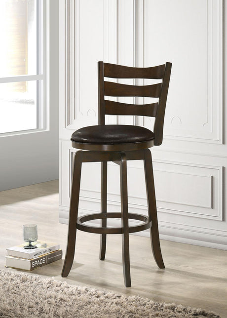 Murphy Dark Cherry and Brown Ladder Back Pub Height Swivel Bar Stool by Coaster at Eve Furniture