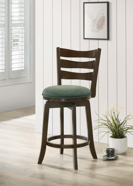 Murphy Dark Cherry and Hunter Green Ladder Back Counter Height Swivel Bar Stool by Coaster at Eve Furniture