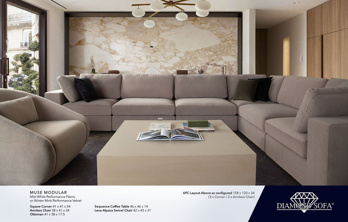 Muse Winter Mink Performance Fabric Reversible 4-Pc Sectional by Diamond Sofa at Eve Furniture