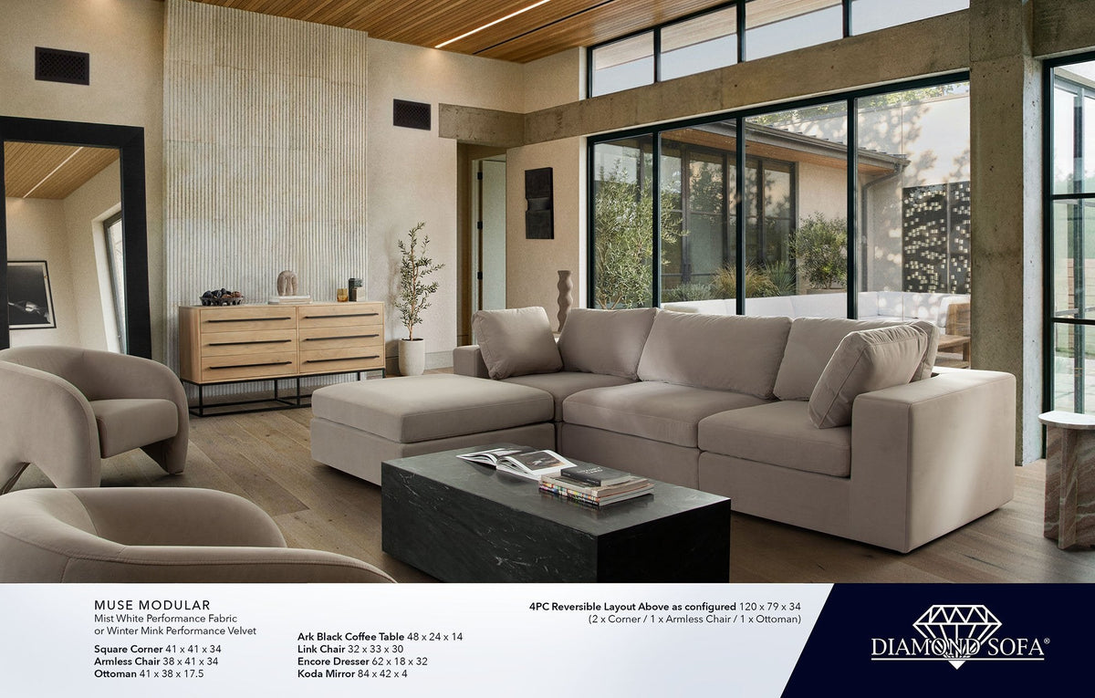 Muse Winter Mink Performance Fabric Reversible 4-Pc Sectional by Diamond Sofa at Eve Furniture