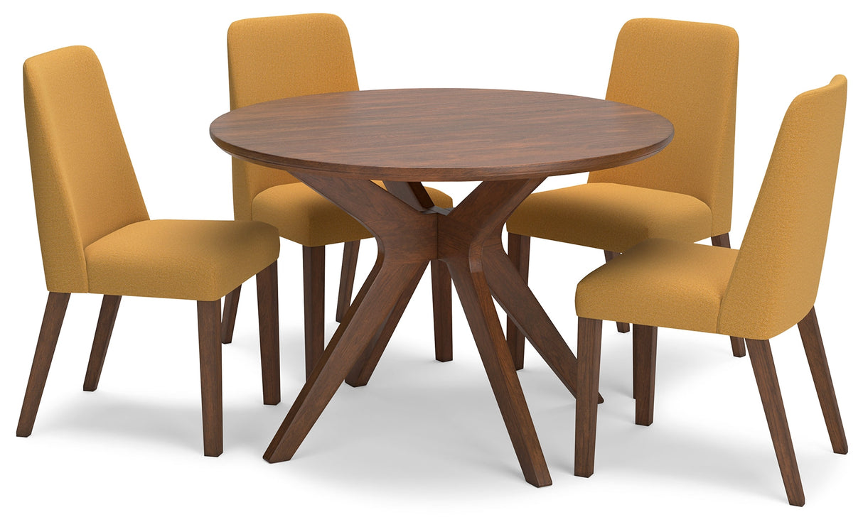 Lyncott Dining Table and 4 Chairs in Mustard/Brown