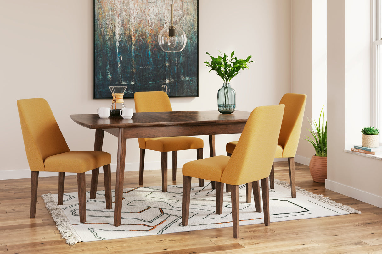 Lyncott Dining Table and 4 Chairs in Mustard/Brown