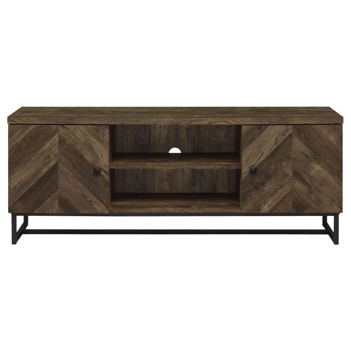 Myles 2-Door TV Console with Adjustable Shelves Rustic Oak Herringbone