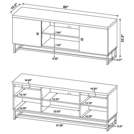 Myles Rustic Oak Herringbone 2-Door TV Console with Adjustable Shelves Rustic Oak Herringbone by Coaster at Eve Furniture