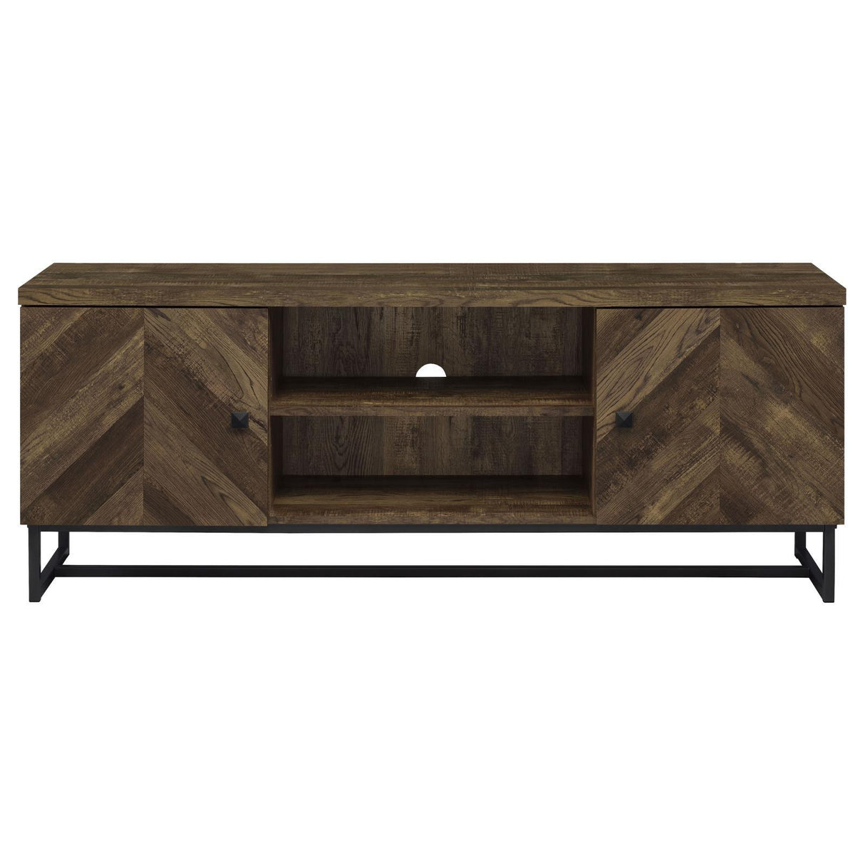 Myles Rustic Oak Herringbone 2-Door TV Console with Adjustable Shelves Rustic Oak Herringbone by Coaster at Eve Furniture