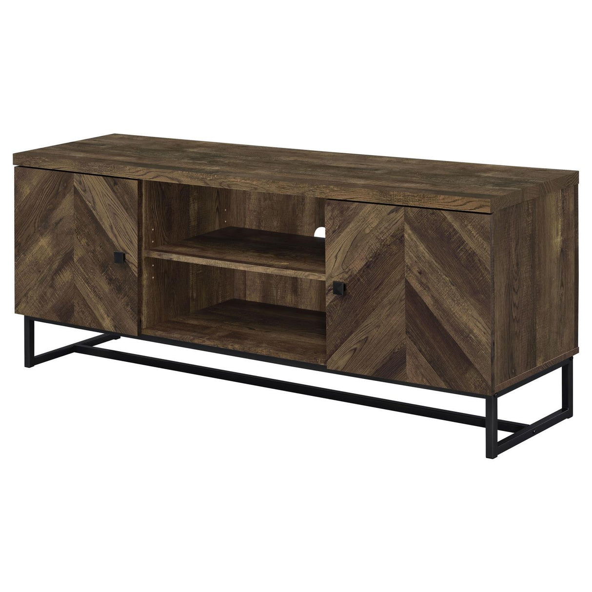 Myles Rustic Oak Herringbone 2-Door TV Console with Adjustable Shelves Rustic Oak Herringbone by Coaster at Eve Furniture
