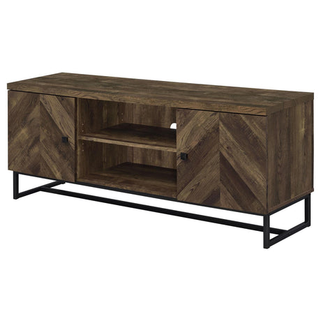 Myles Rustic Oak Herringbone 2-Door TV Console with Adjustable Shelves Rustic Oak Herringbone by Coaster at Eve Furniture