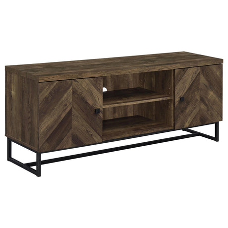 Myles Rustic Oak Herringbone 2-Door TV Console with Adjustable Shelves Rustic Oak Herringbone by Coaster at Eve Furniture