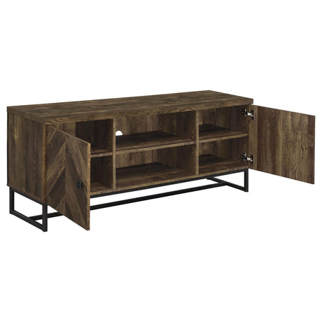 Myles Rustic Oak Herringbone 2-Door TV Console with Adjustable Shelves Rustic Oak Herringbone by Coaster at Eve Furniture
