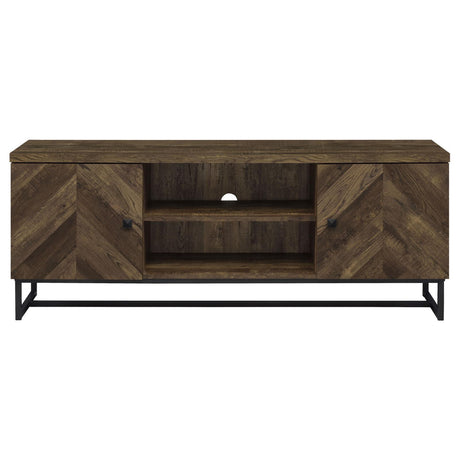 Myles Rustic Oak Herringbone 2-Door TV Console with Adjustable Shelves Rustic Oak Herringbone by Coaster at Eve Furniture